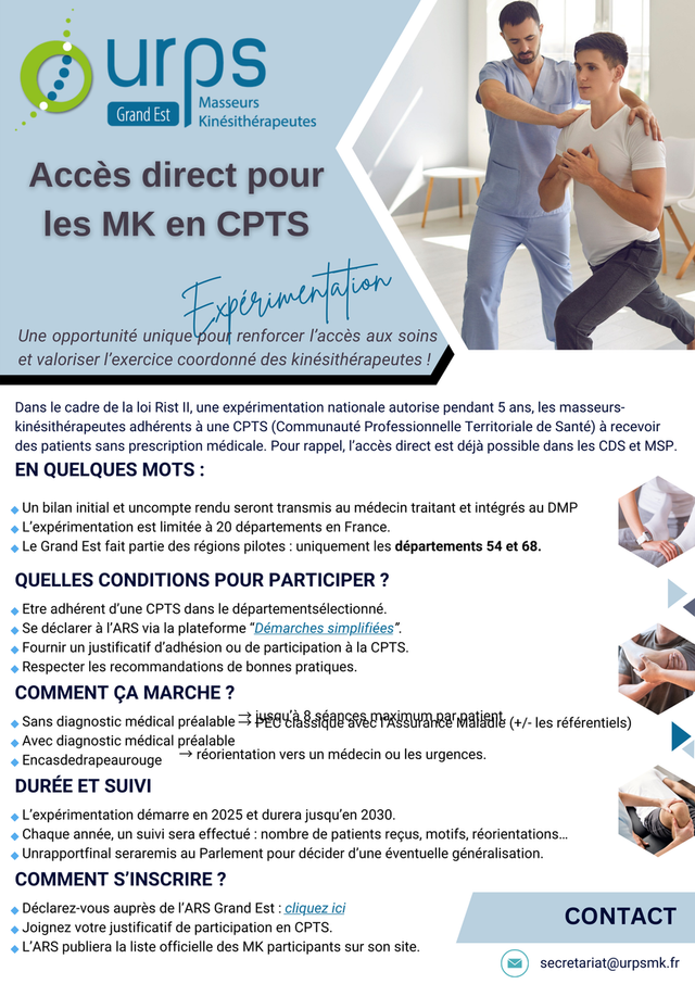 Accès direct pour les Masseurs Kinésithérapeutes en CPTS