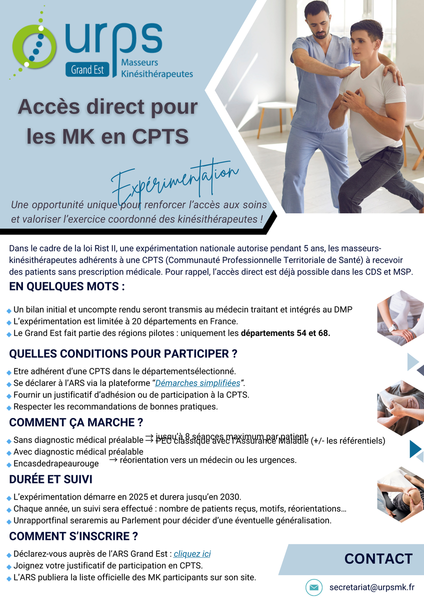 Accès direct pour les Masseurs Kinésithérapeutes en CPTS
