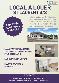 Cabinet médical à louer à St Laurent S/S (01)